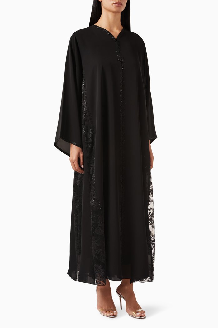 

Lace Embroidered Abaya in Nada, Black