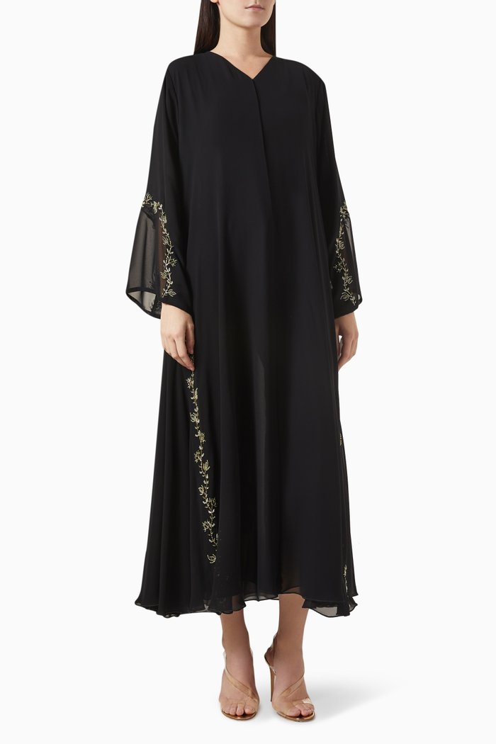 

Bead Embellished Abaya in Double Chiffon, Black