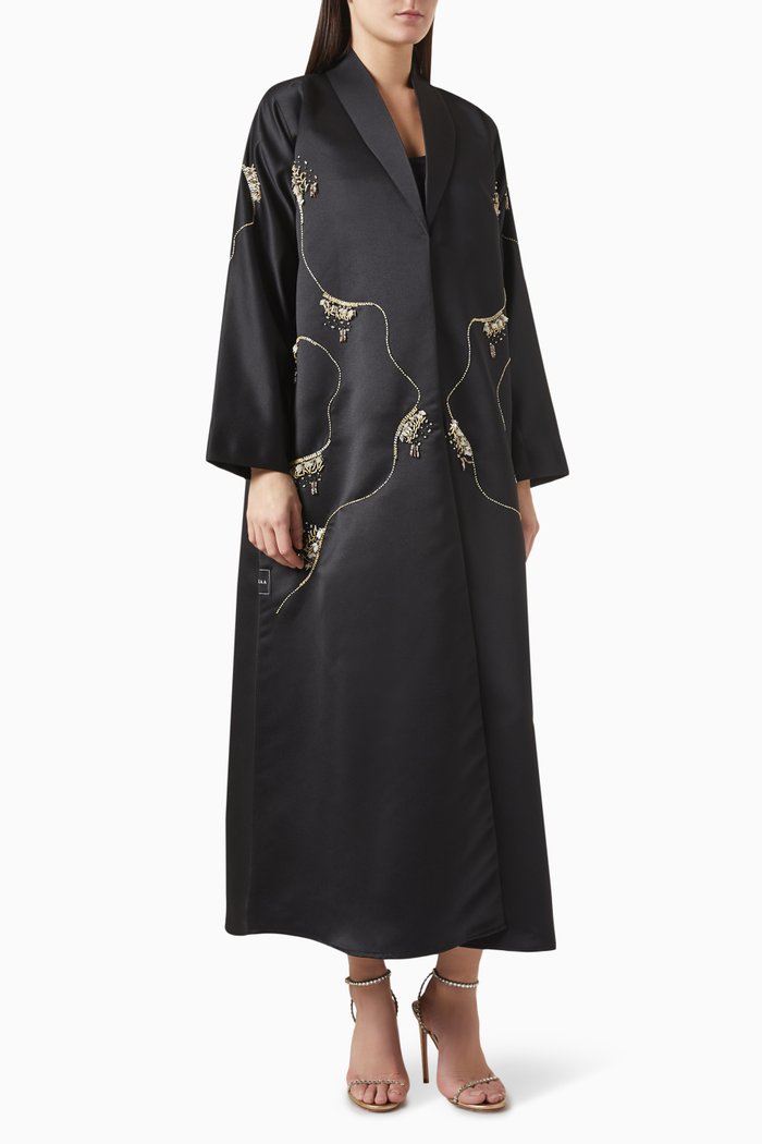 

Bead Embellished Abaya in Mixed Crepe, Black