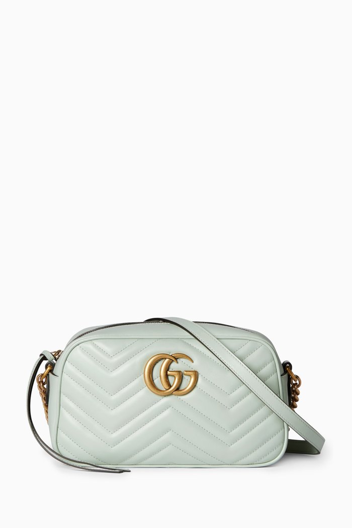 Small GG Marmontl Shoulder Bag in Matelassé Leather, Green