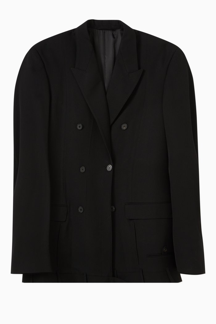 Unisex Deconstructed Double-breasted Jacket in Wool, Black