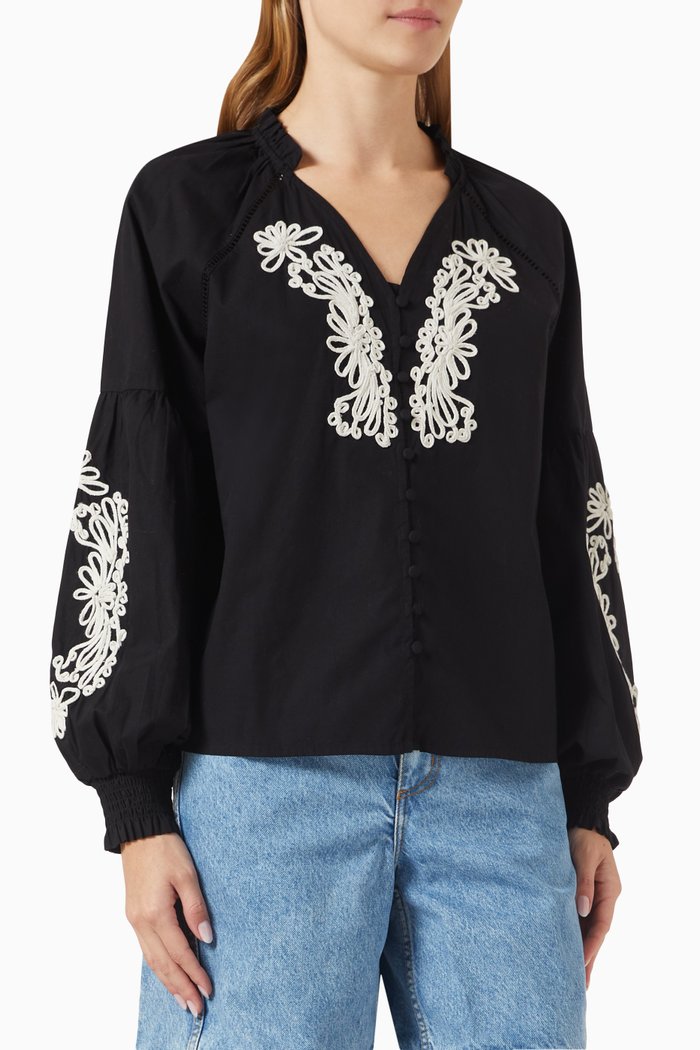 Yastapela Embroidered Top in Organic-cotton, Black