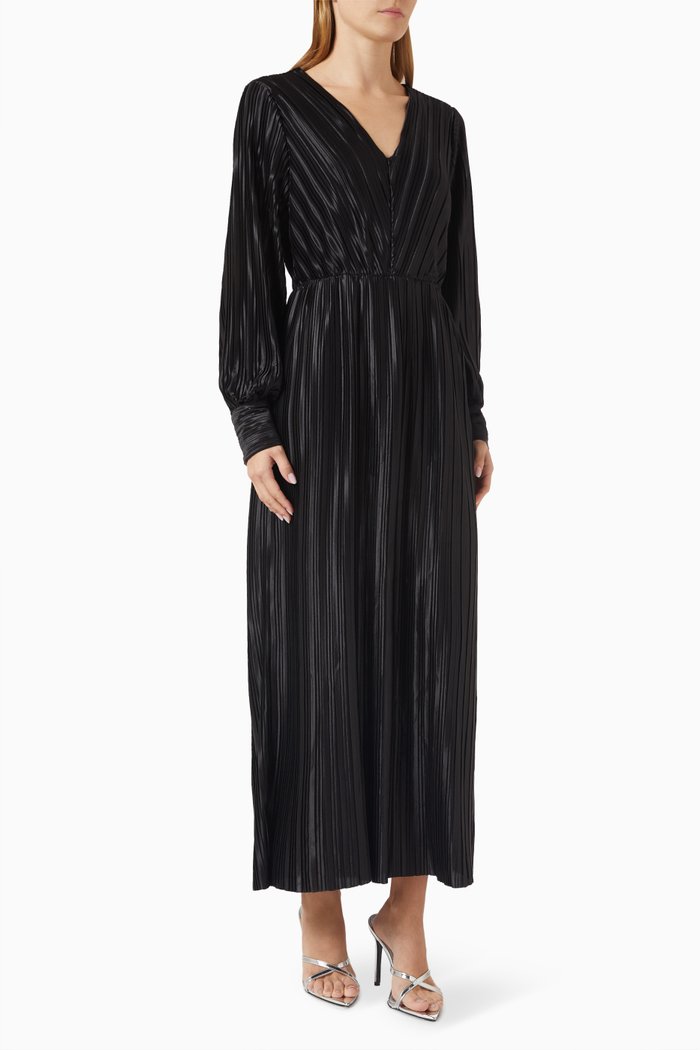 

Yasstorma Pleated Maxi Dress in Satin, Black