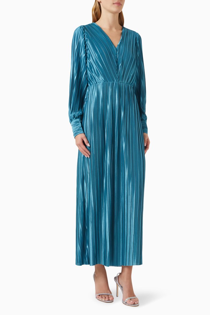 

Yasstorma Pleated Maxi Dress in Satin, Blue