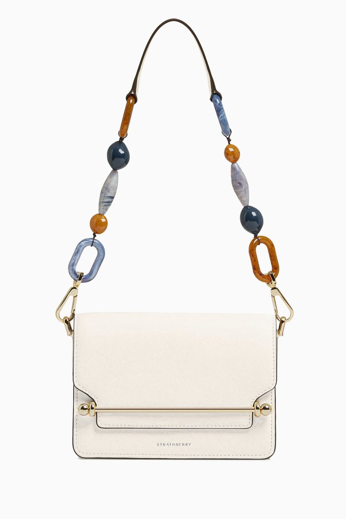 

Mini East/West Beaded Shoulder Bag in Leather, Neutral