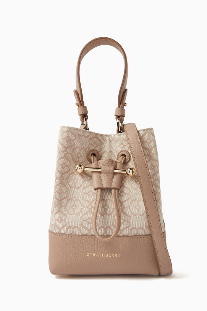 10th Anniversary Lana Osette Crossbody Bucket Bag in Leather, Neutral