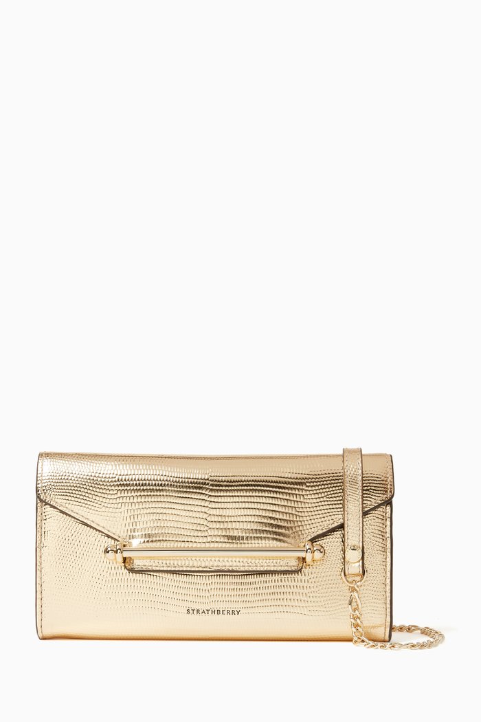 

Multrees Chain Wallet in Croc-embossed Leather, Gold