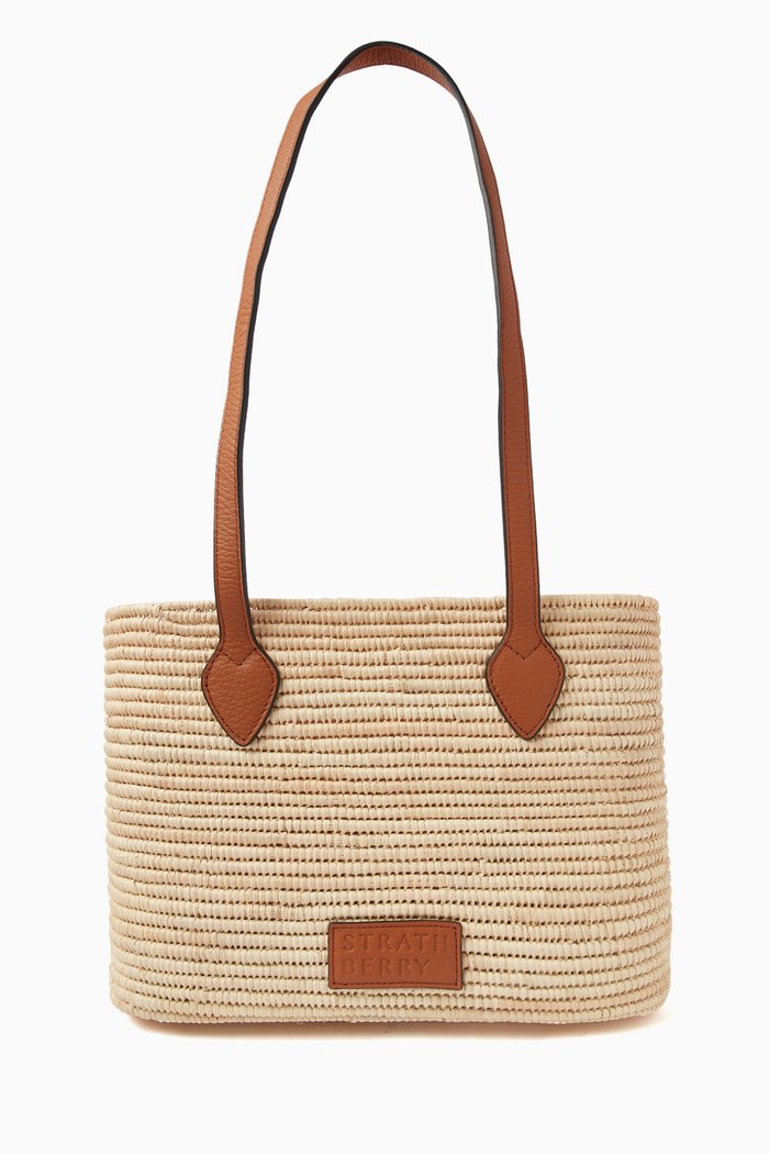 

Basket Tote in Raffia and Leather, Brown