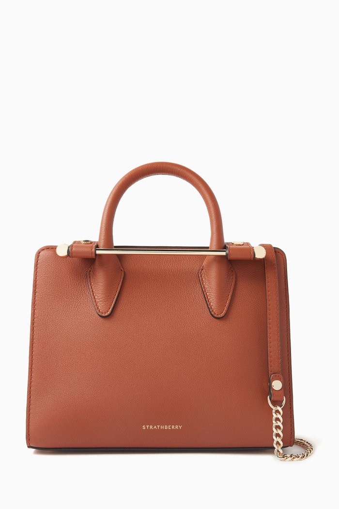 Nano Tote Bag in Leather, Brown