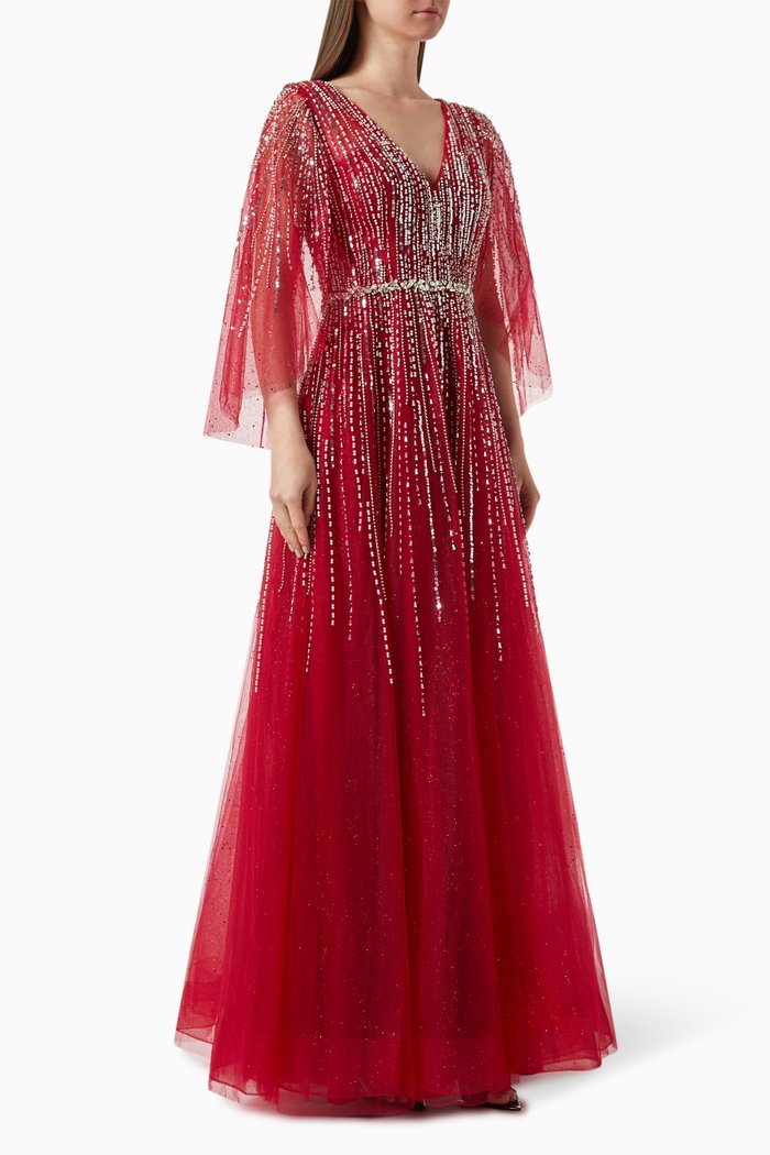 

Bead-embellished Gown in Tulle, Red