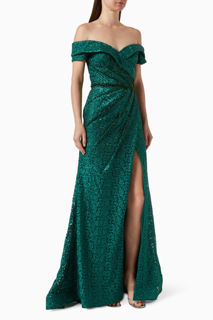 

Bead-embellished Gown in Lace, Green