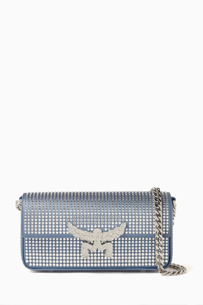 

Mini Himmel Bag in Studded Satin, Blue