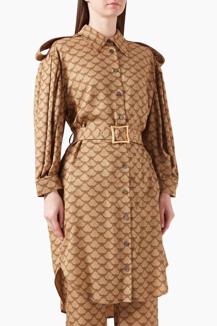 Monogram Belted Midi Dress in Lyocell, Neutral