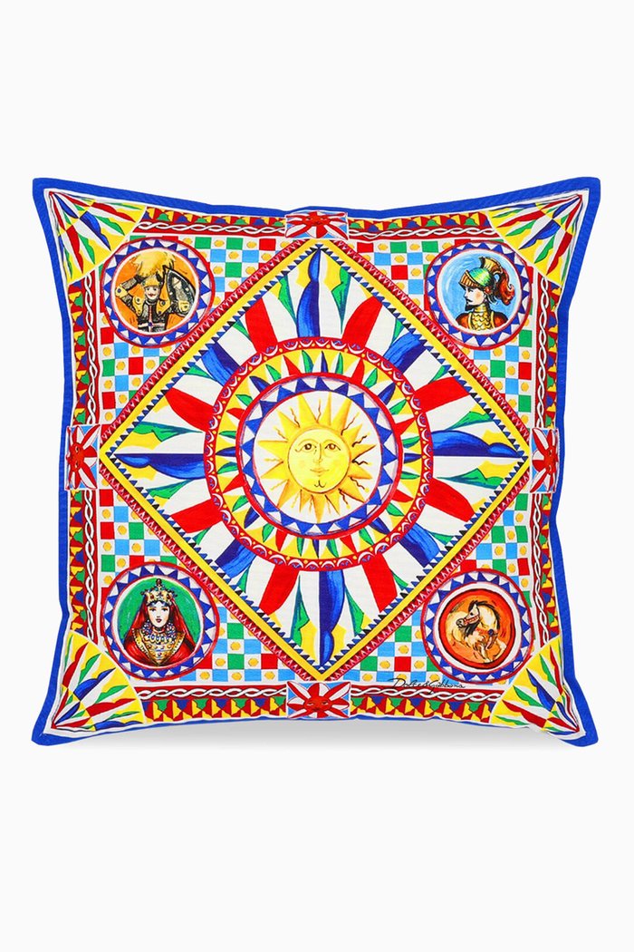 

Medium Carretto Siciliano-print Cushion in Canvas, Multicolour