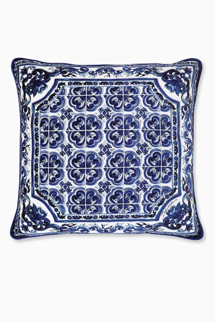 

Medium Blu Mediterraneo Cushion in Velvet, Blue
