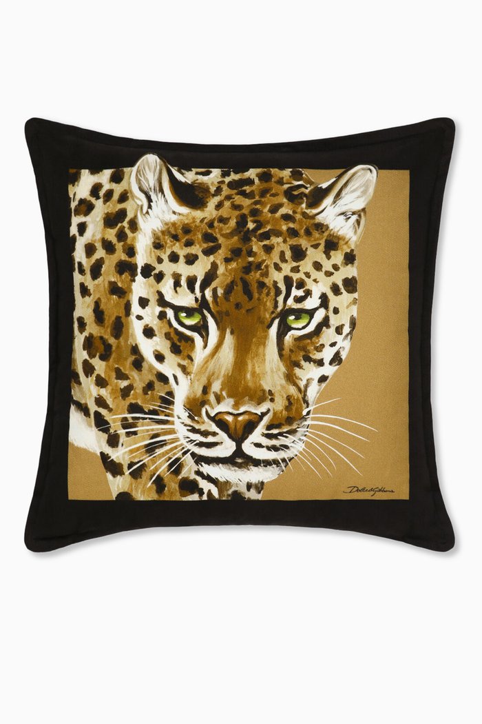 

Small Leopard-print Cushion in Canvas, Brown