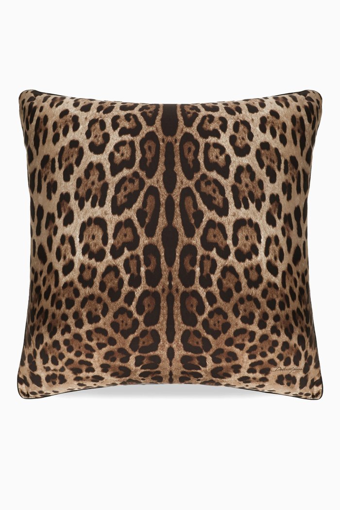 Medium Leopard-print Cushion in Velvet, Brown