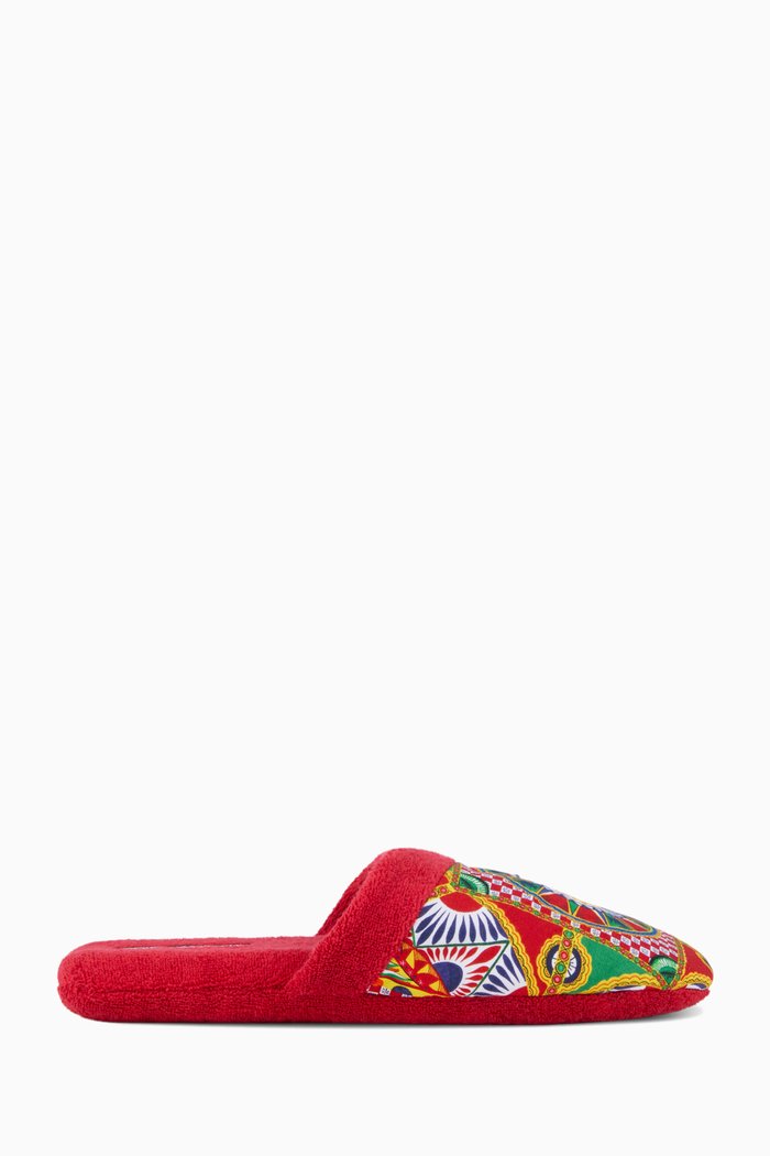 

Unisex Carretto Siciliano Slippers in Cotton-terry, Red