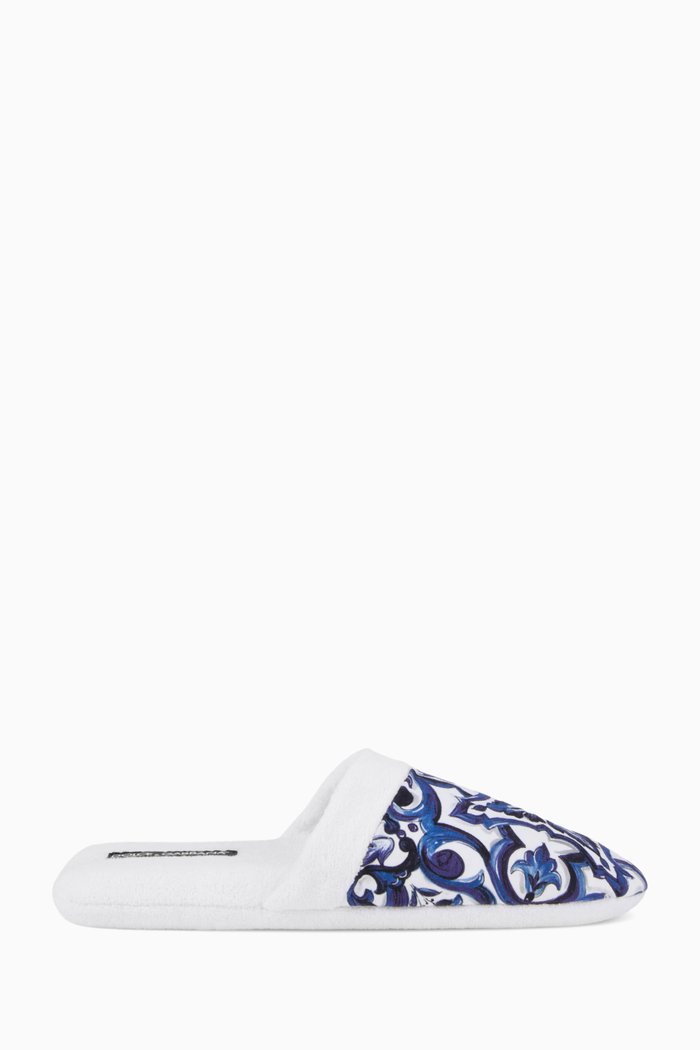 

Unisex Blu Mediterraneo-print Slippers in Cotton-terry, White