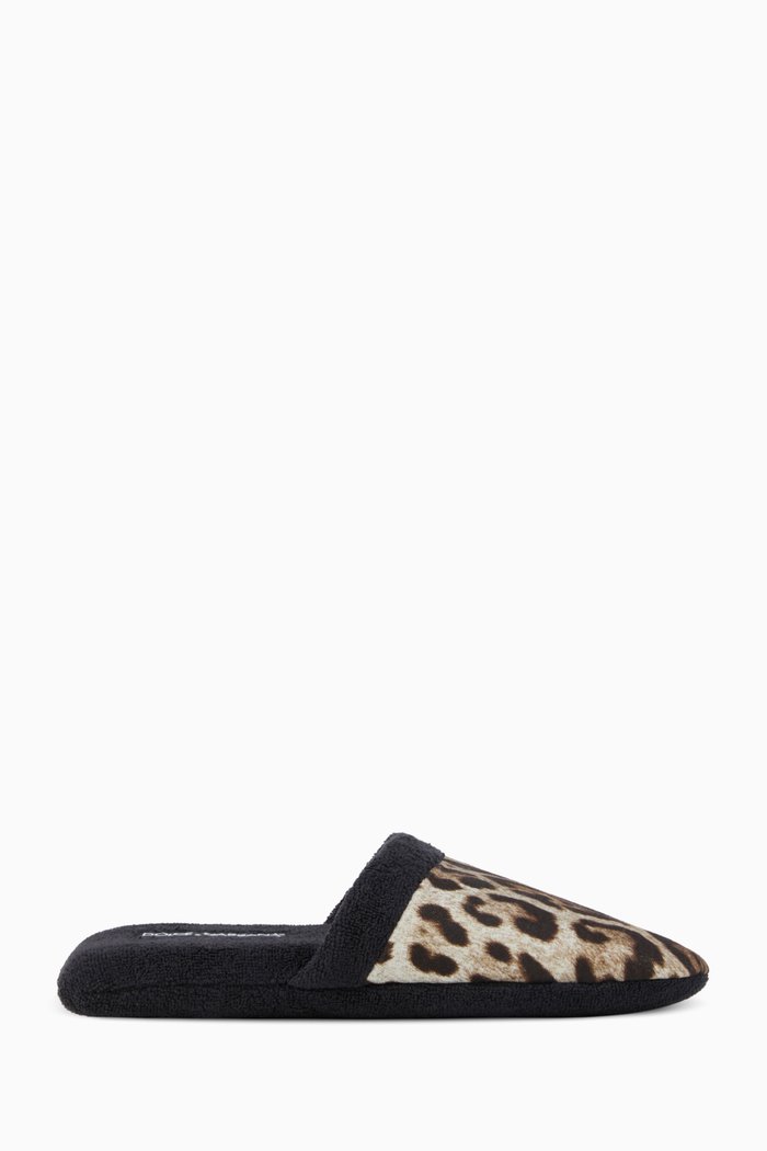 

Unisex Leopard-print Slippers in Cotton-terry, Black