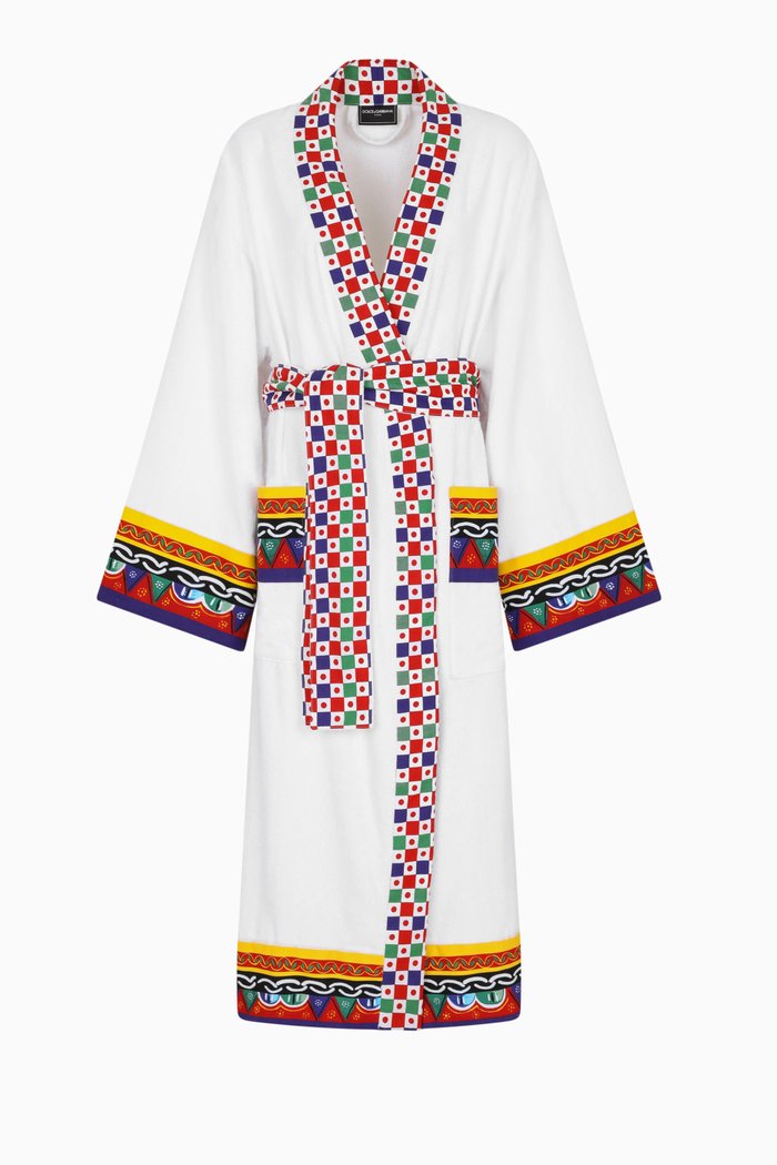 

Unisex Carretto-print Bathrobe in Cotton-terry, White