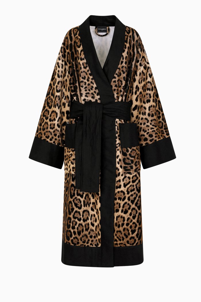 

Unisex Leopard-print Bathrobe in Cotton-terry, Brown