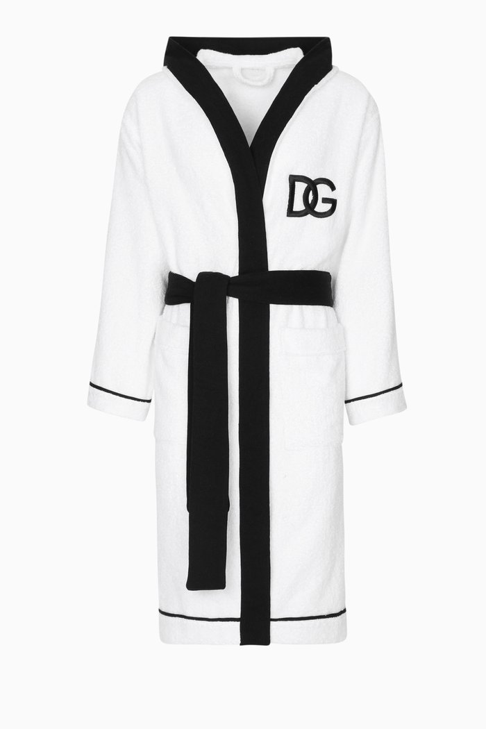 

Unisex Logo-embroidered Hooded Bathrobe in Cotton-terry, White