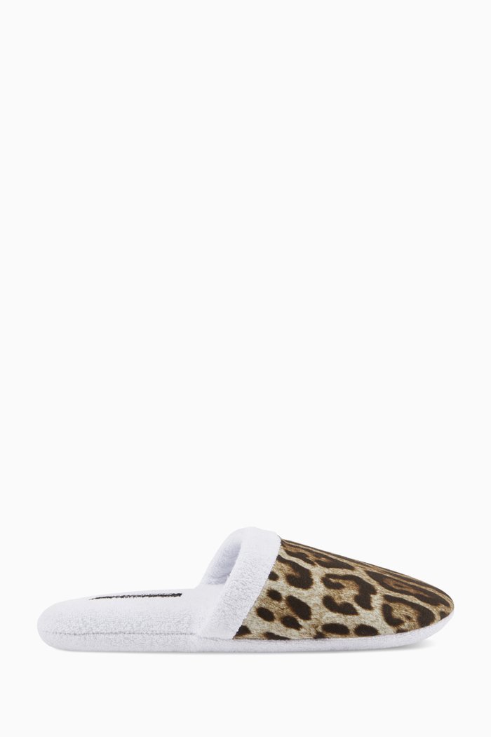 

Unisex Leopard-print Slippers in Cotton-terry, Brown