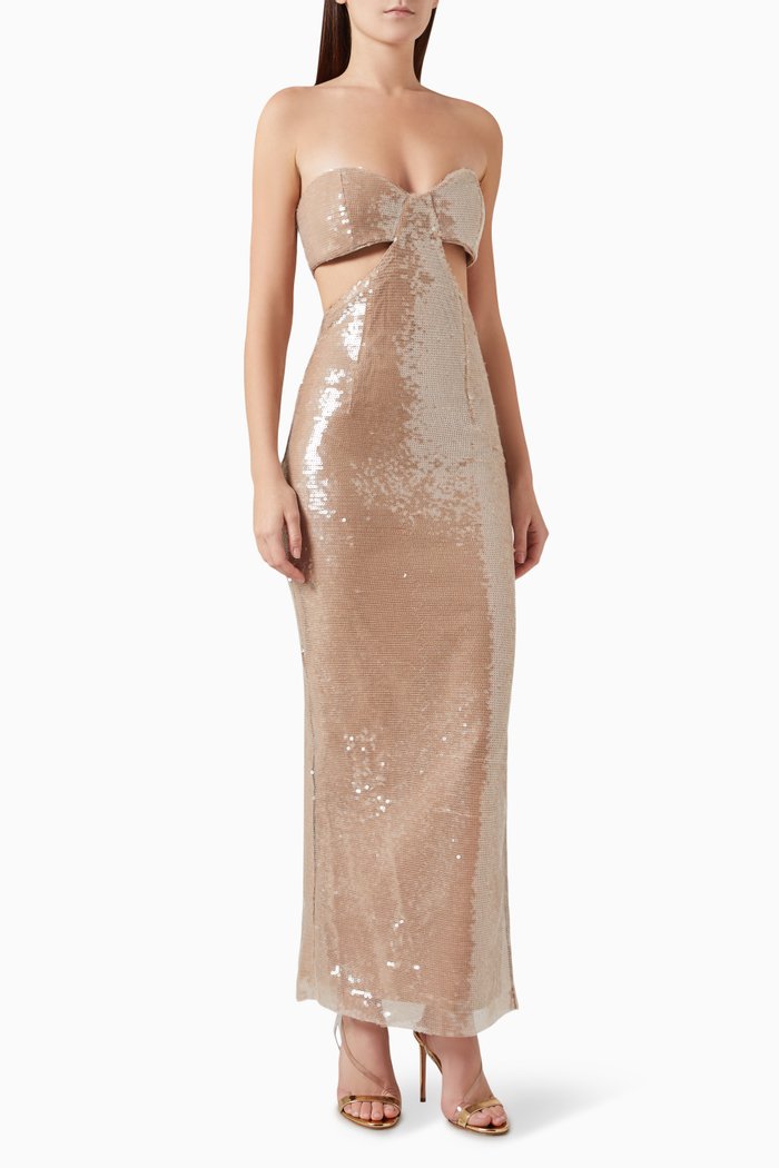 

Hestia Sequin Cut-out Midi Dress, Neutral