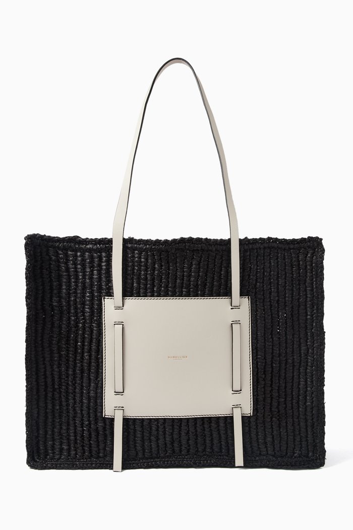 

Capri Leather-trim Raffia Tote Bag, Black