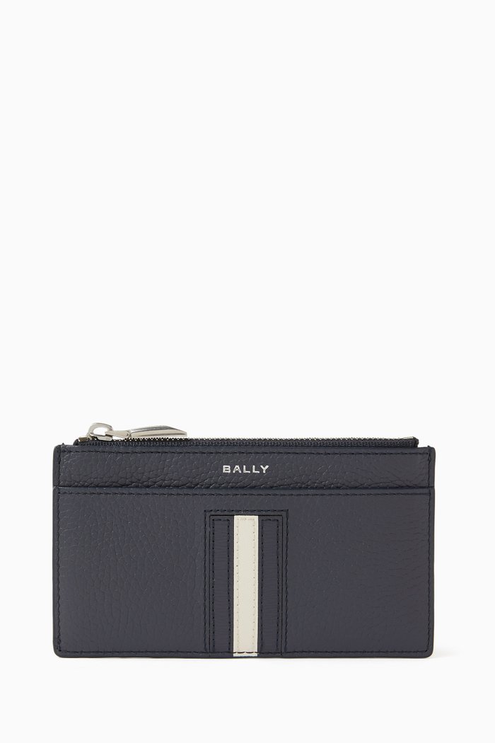 

Ribbon Business Card Holder In Grained Leather, Blue