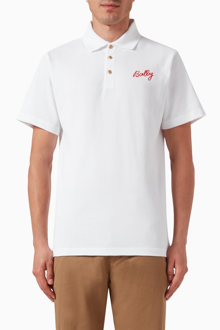 

Script Logo Polo Shirt in Cotton Piqué, White