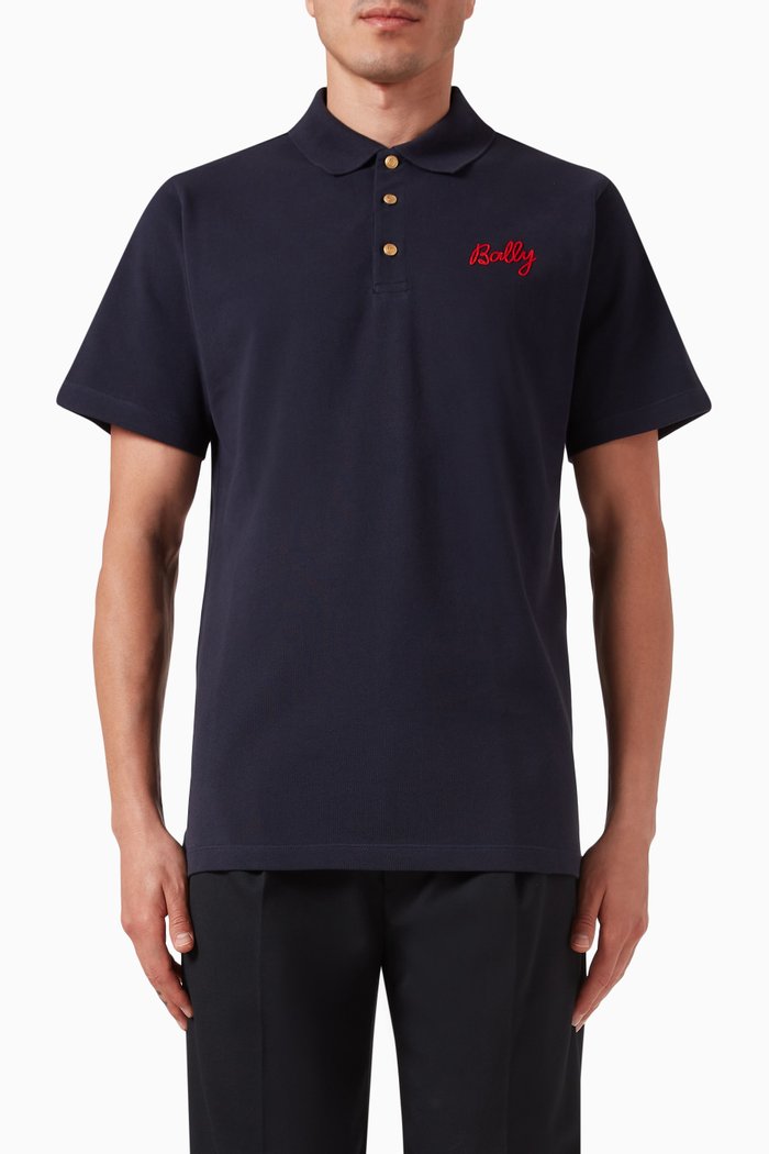 

Script Logo Polo Shirt in Cotton Piqué, Blue