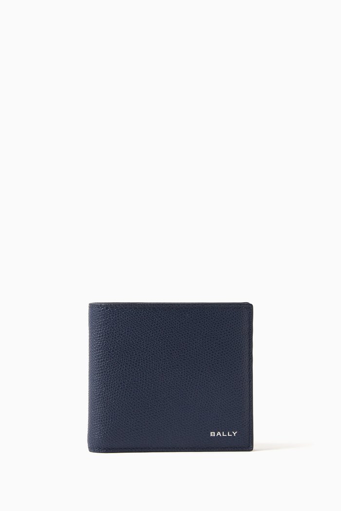 

Flag Bifold Wallet in Pebbled Leather, Blue