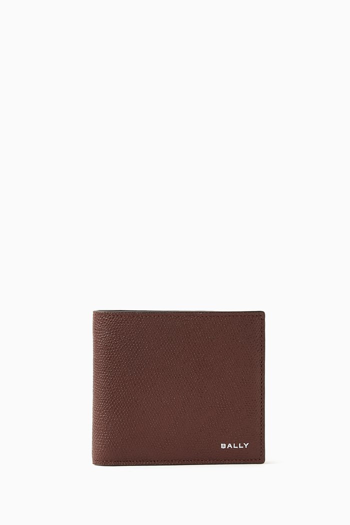 

Flag Bifold Wallet in Pebbled Leather, Brown