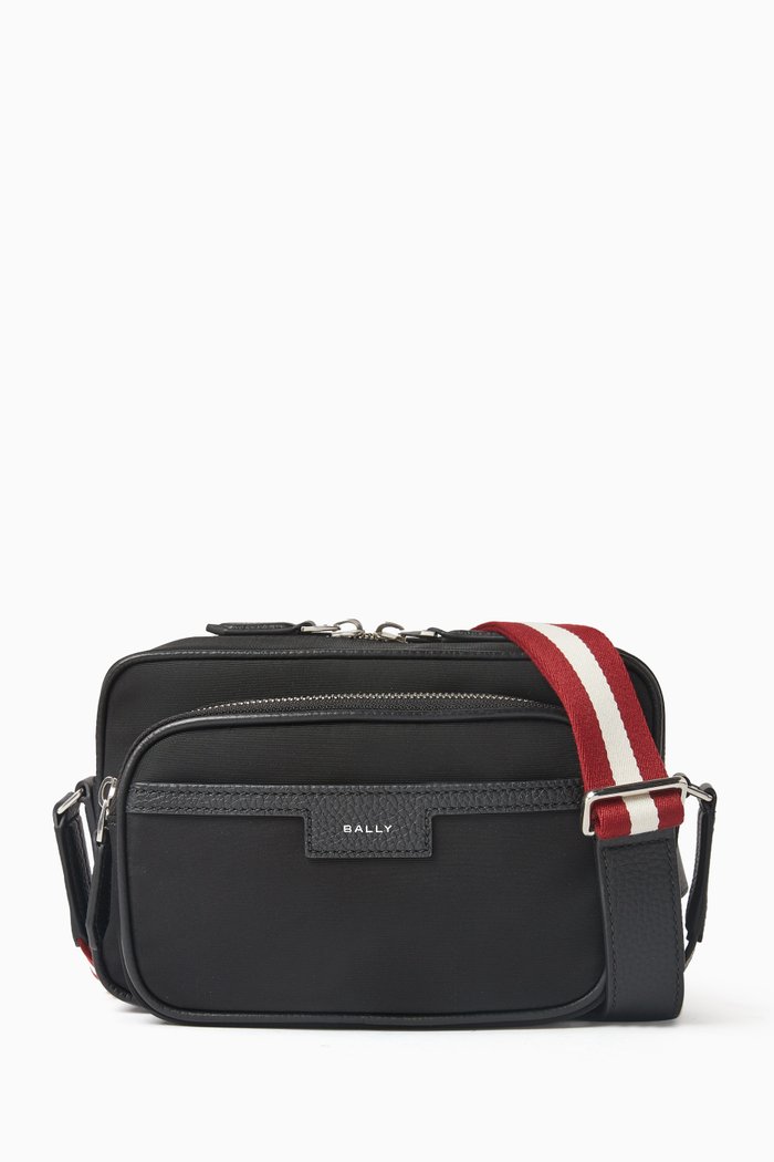 

Code Cross Messenger Bag in Nylon & Grained Leather, Black