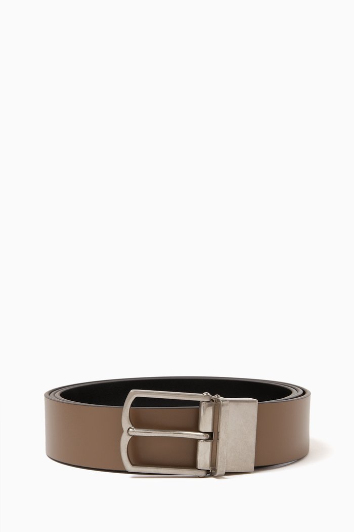

Reversible Country Buckle Belt in Leather, Black