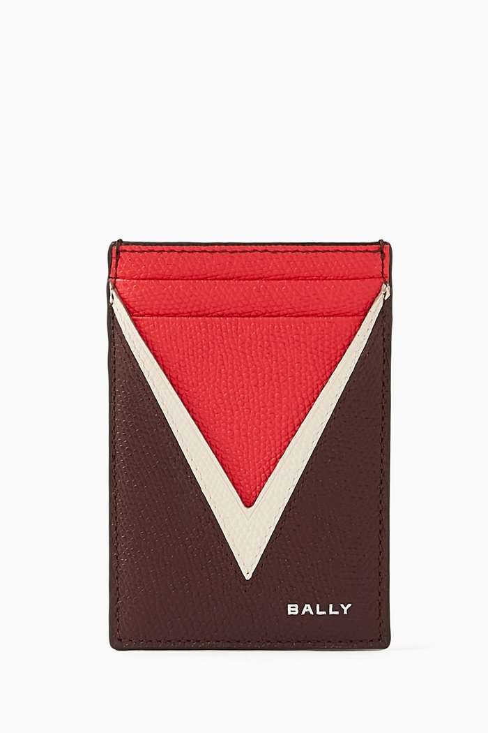 

Flag Card Holder in Pebbled Leather, Brown