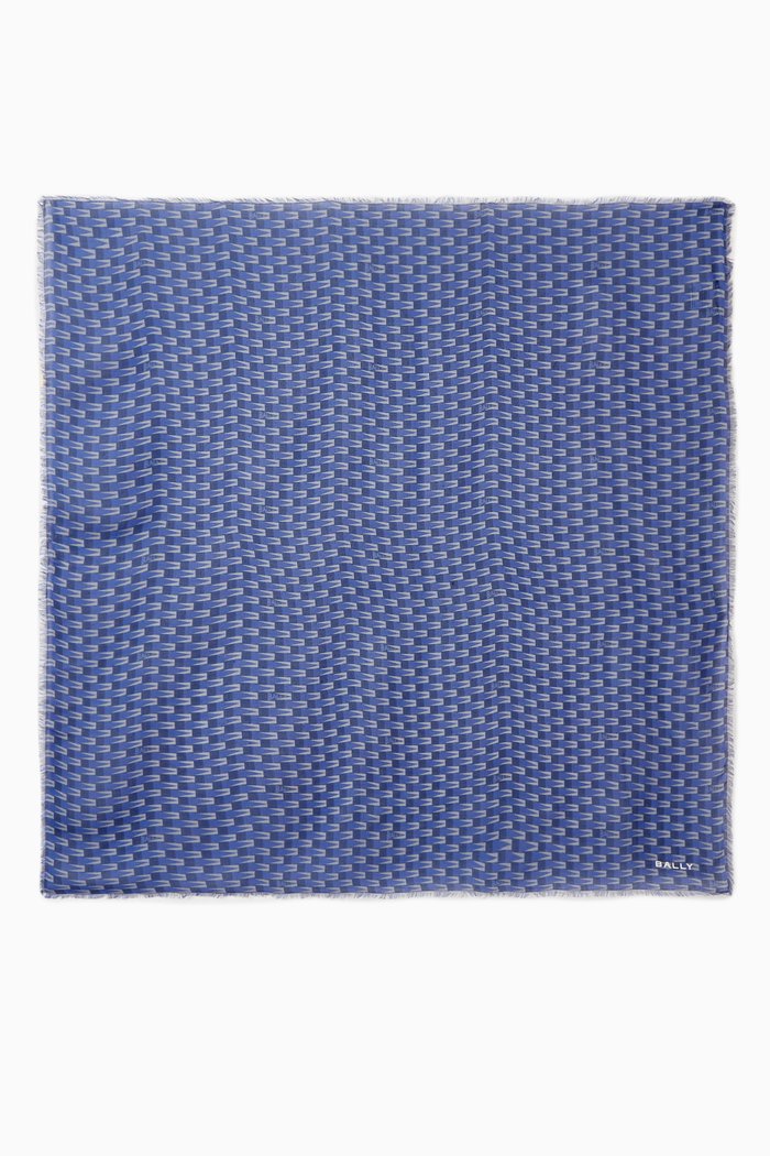 

Monogram Printed Square Scarf in Cotton, Blue