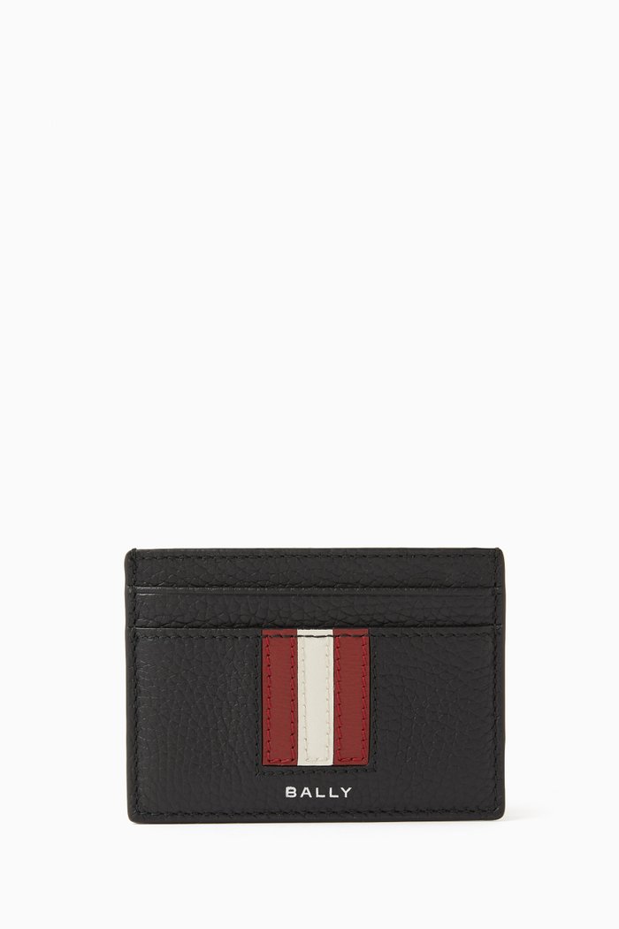 

Ribbon Card Case In Grained Leather, Black