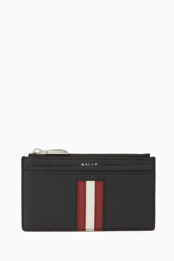 

Ribbon Business Card Holder In Grained Leather, Black