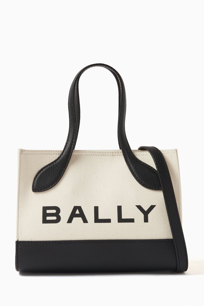 

Colour-block Logo Tote Bag in Organic Cotton & Leather, Neutral