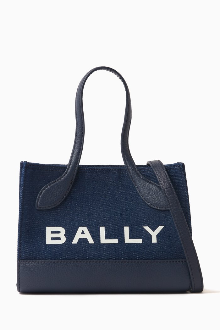 

Bar Logo Tote Bag in Organic Cotton & Leather, Multicolour
