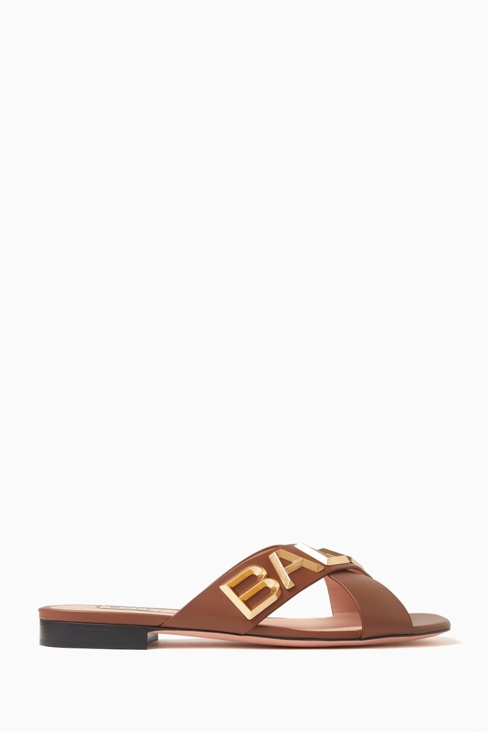 

Larise Slide Sandals in Leather, Brown