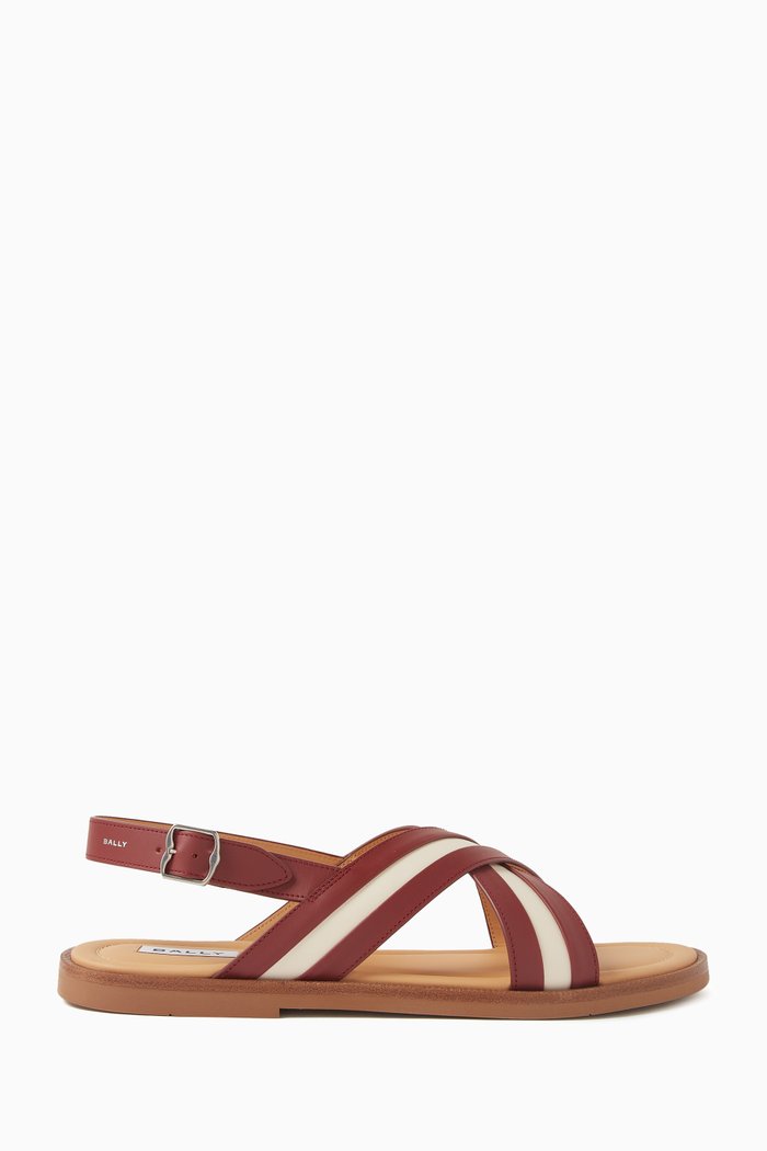 Garey Striped Sandals in Leather, Red