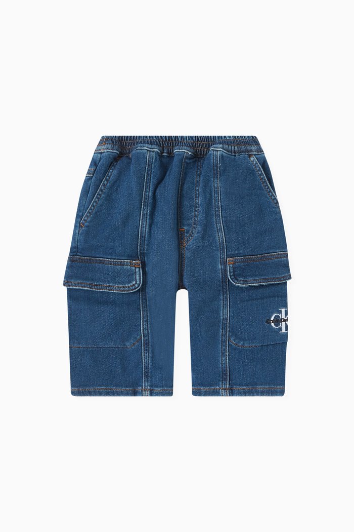 

Cargo Jogger Shorts in Cotton-denim, Blue