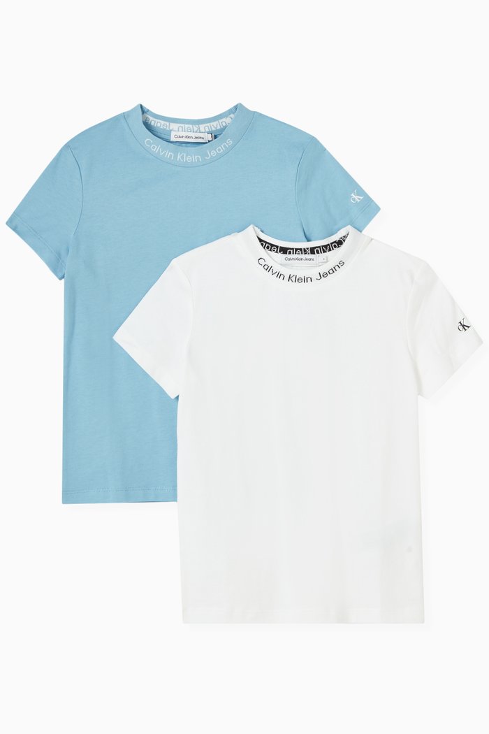 Intarsia Logo T-shirts in Cotton, Set of 2, Blue