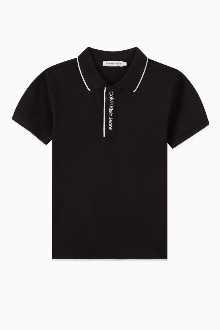 

Logo Collar Polo Shirt in Cotton-stretch Piqué, Black