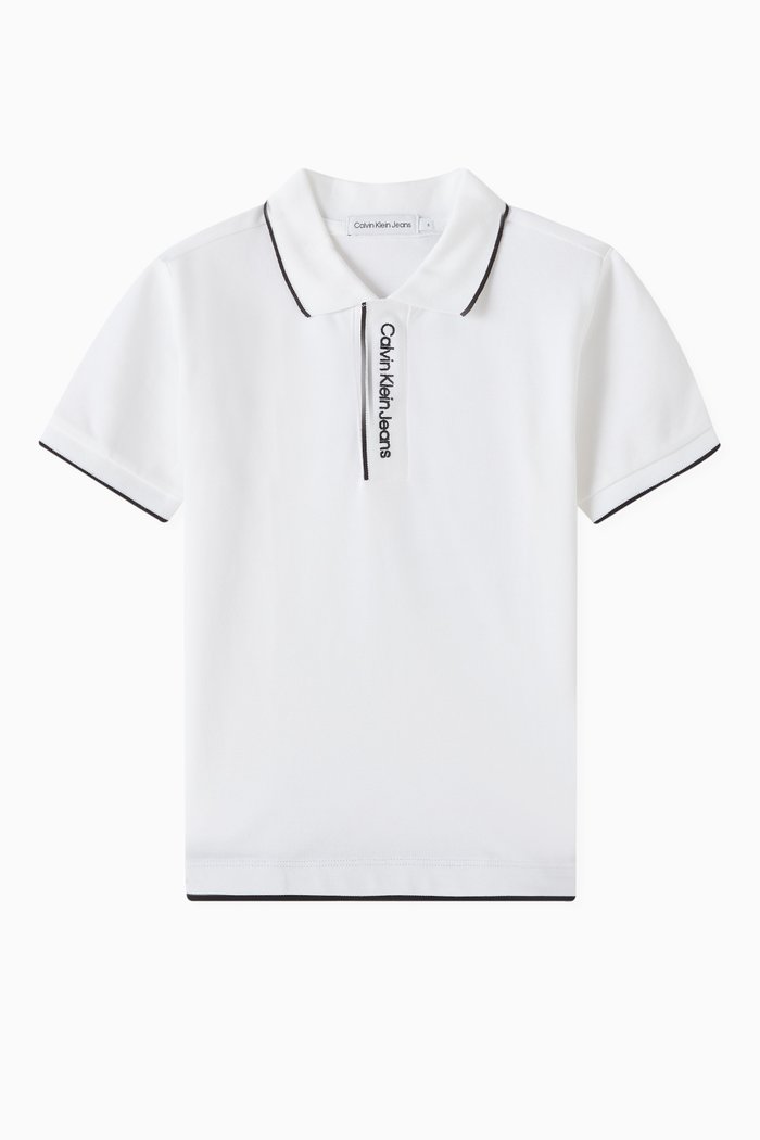 

Logo Collar Polo Shirt in Cotton-stretch Piqué, White