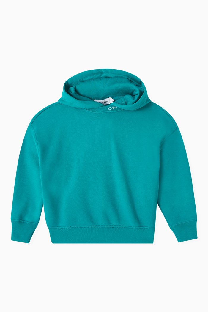 Logo Intarsia Hoodie in Cotton-terry Blend, Green